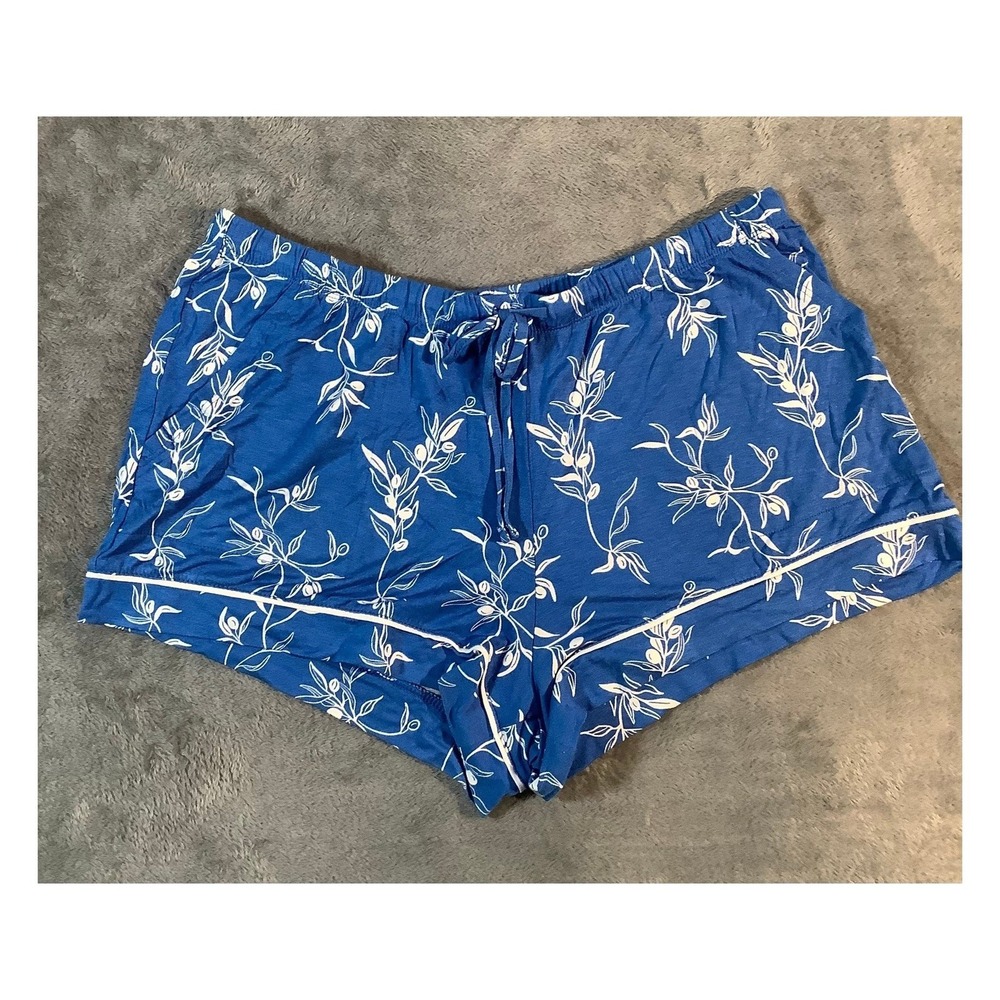Auden Cloud Knit Women's Pajama Shorts‎ Blue Olive Branch Floral Size L NWT